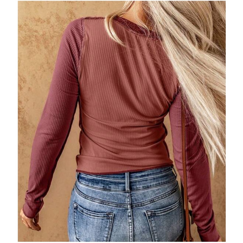055 Fitted Color Block Long Sleeve Top - Picture 5 of 6